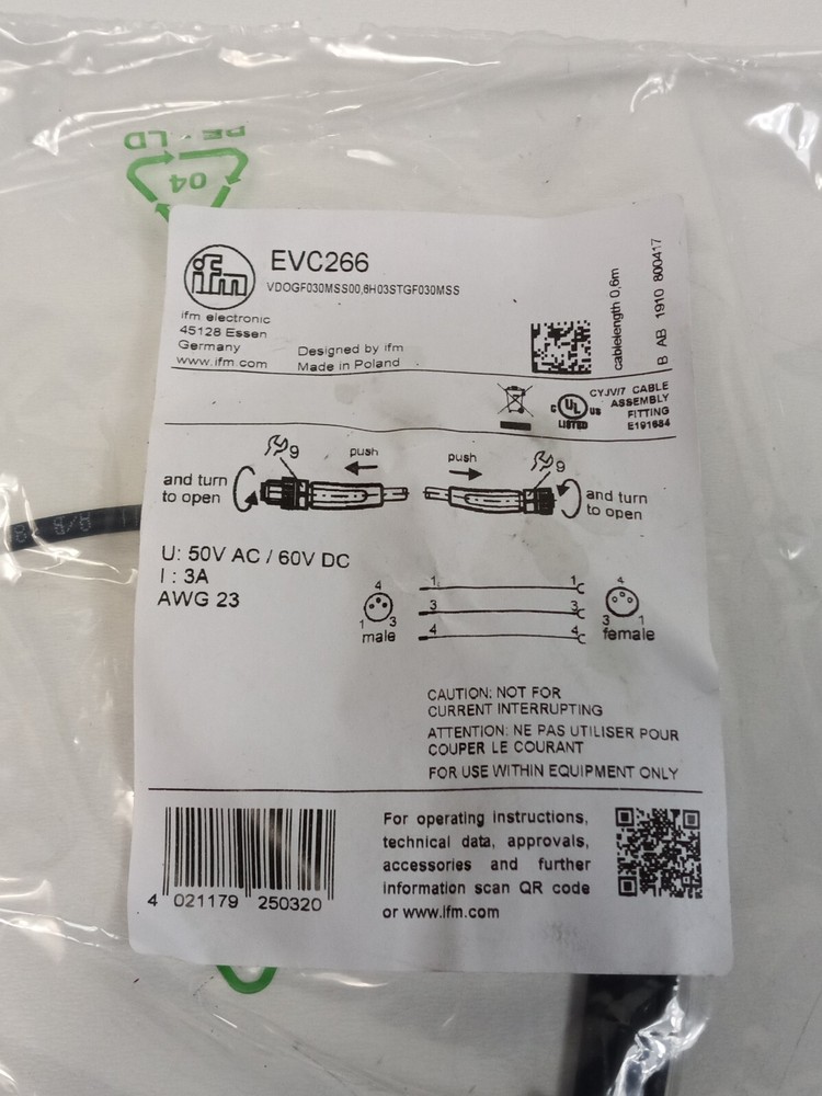 IFM EVC266 connection cable, sensor-actuator cable, connection cable