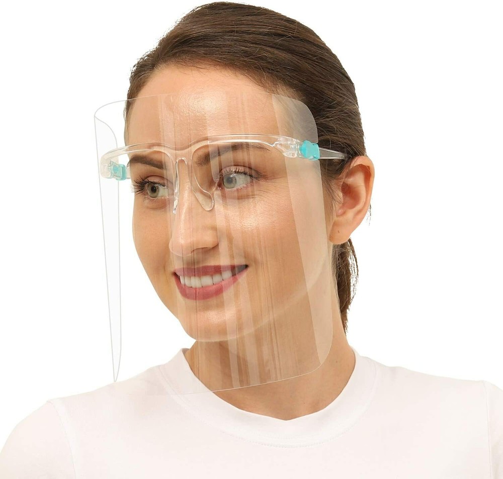 10 Pack Safety Protective Reusable Face Shield with Glasses Fram Visor, Unisex.