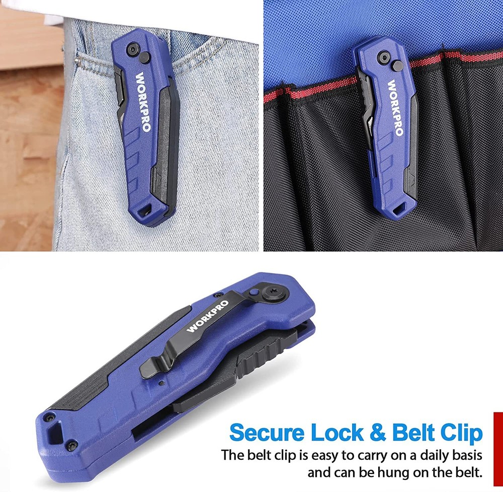 WORKPRO Folding Utility Knife Quick Change Box Cutter Razor Knife Blue/Red/Pink