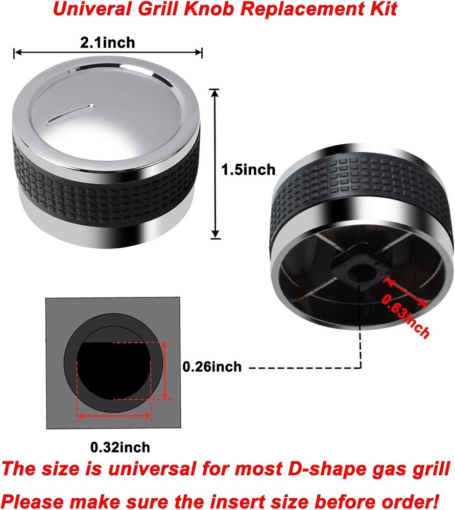 Gas Grill Knobs, Grill Control Knob Replacement Chrome Plated Plastic with Nonsl
