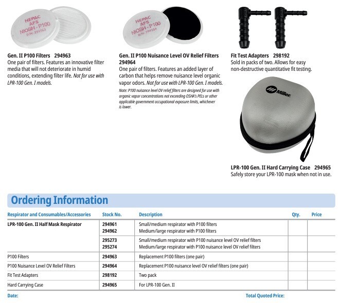 Miller GEN II LPR-100 Half Mask Respirator w/P100 Filters (Med/Large) (294962)