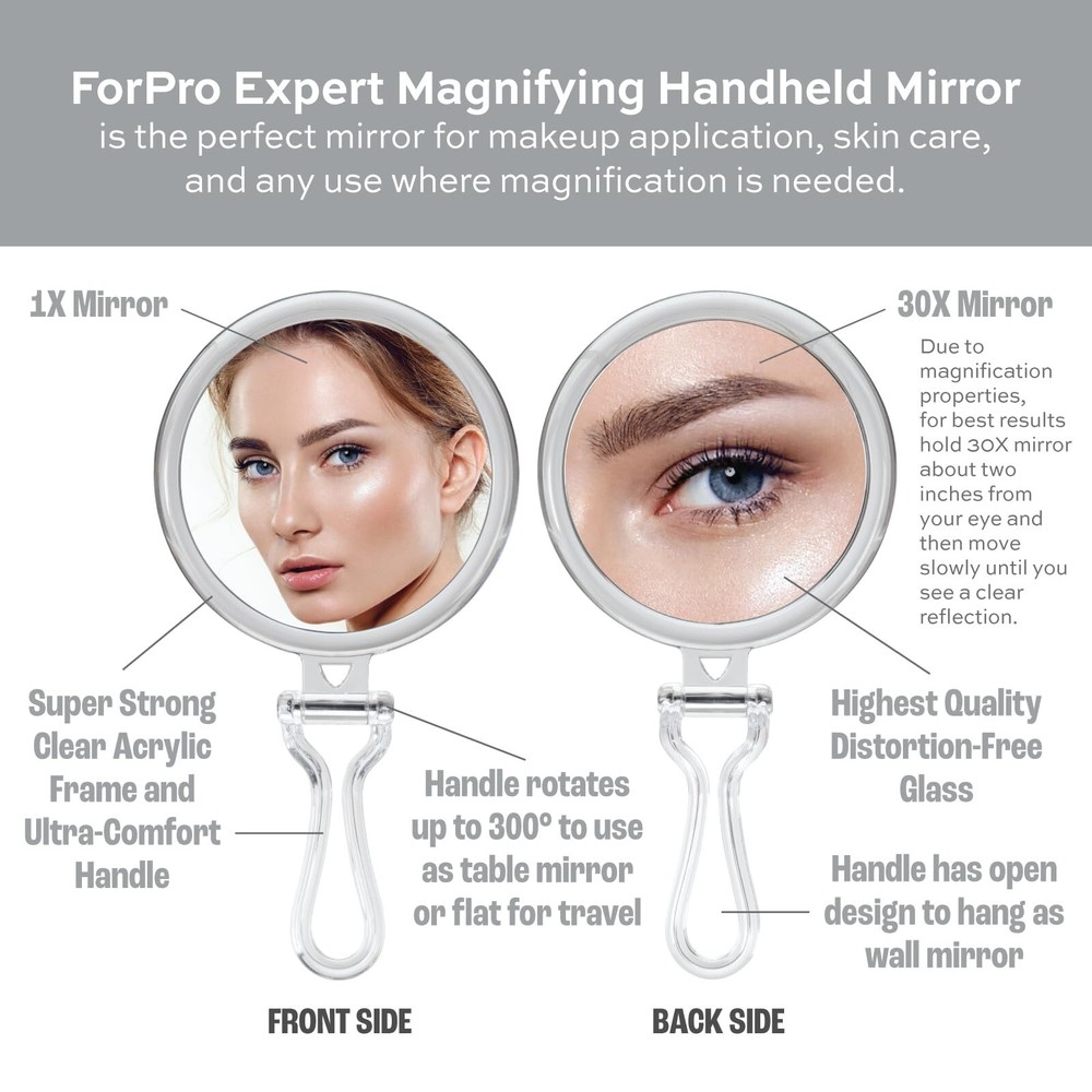 ForPro Professional Collection Expert 30X Magnifying Handheld Mirror, Double-...