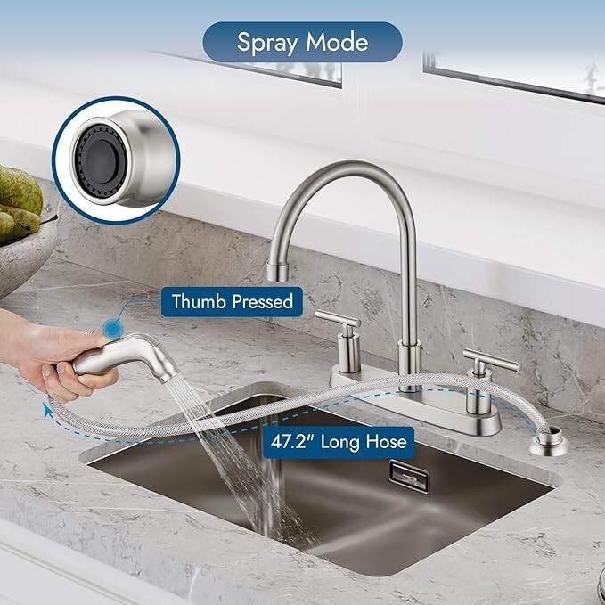 Modern Kitchen Sink Faucet with Pull Out Side Sprayer High Arc Mixer Tap Brushed