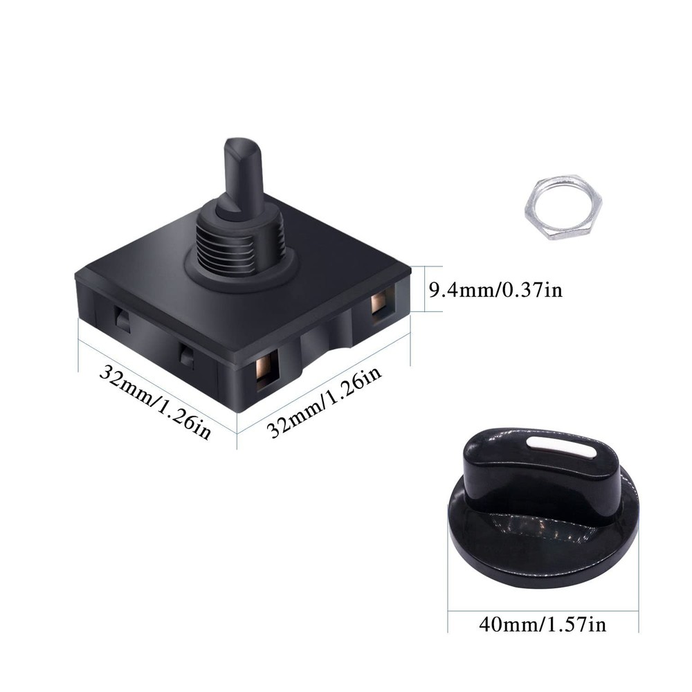 Durable Rotary Switch with Flame Retardant Shell for Heating Devices, 2 Pack