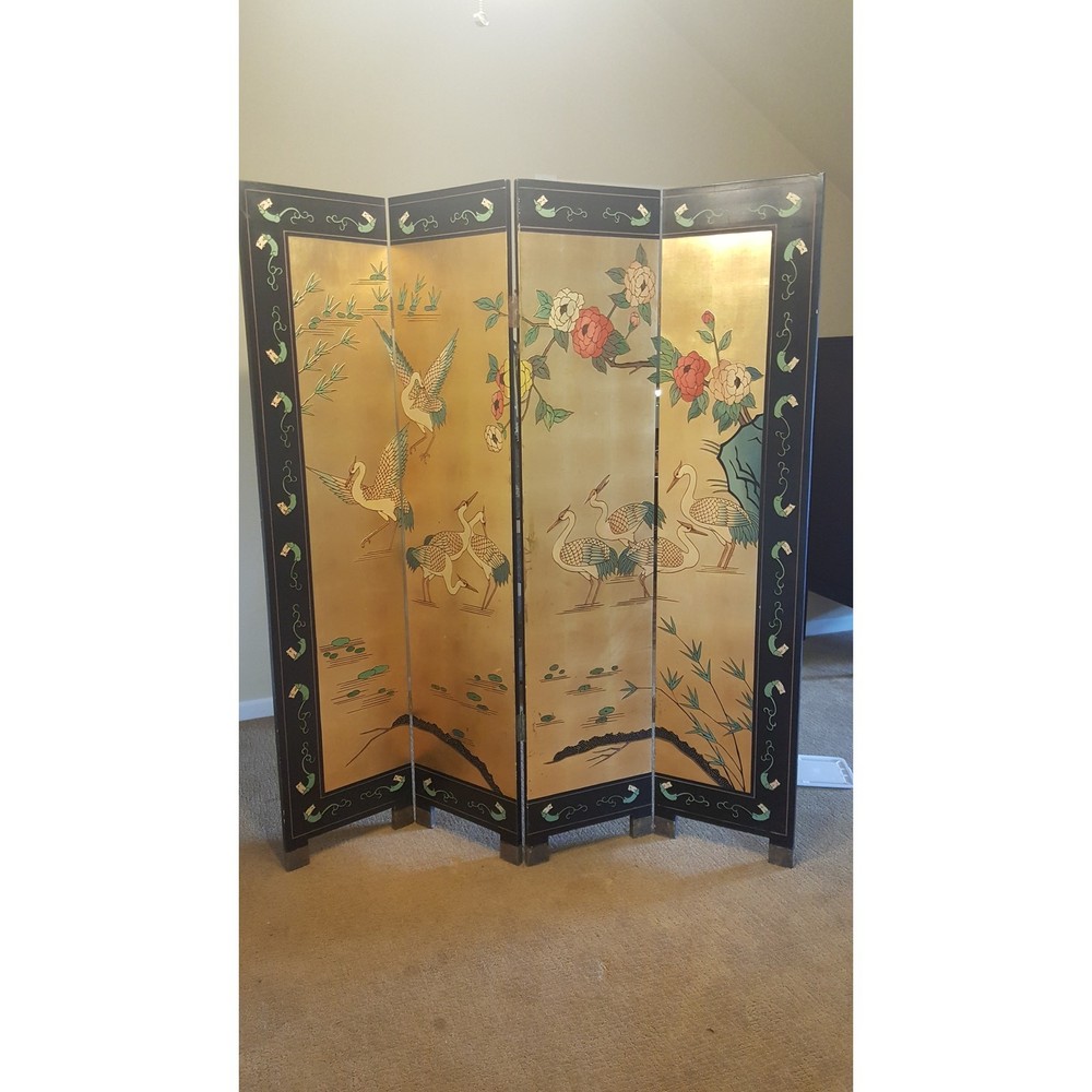 Antique Four Panel Cormandel Gold Leaf Screen