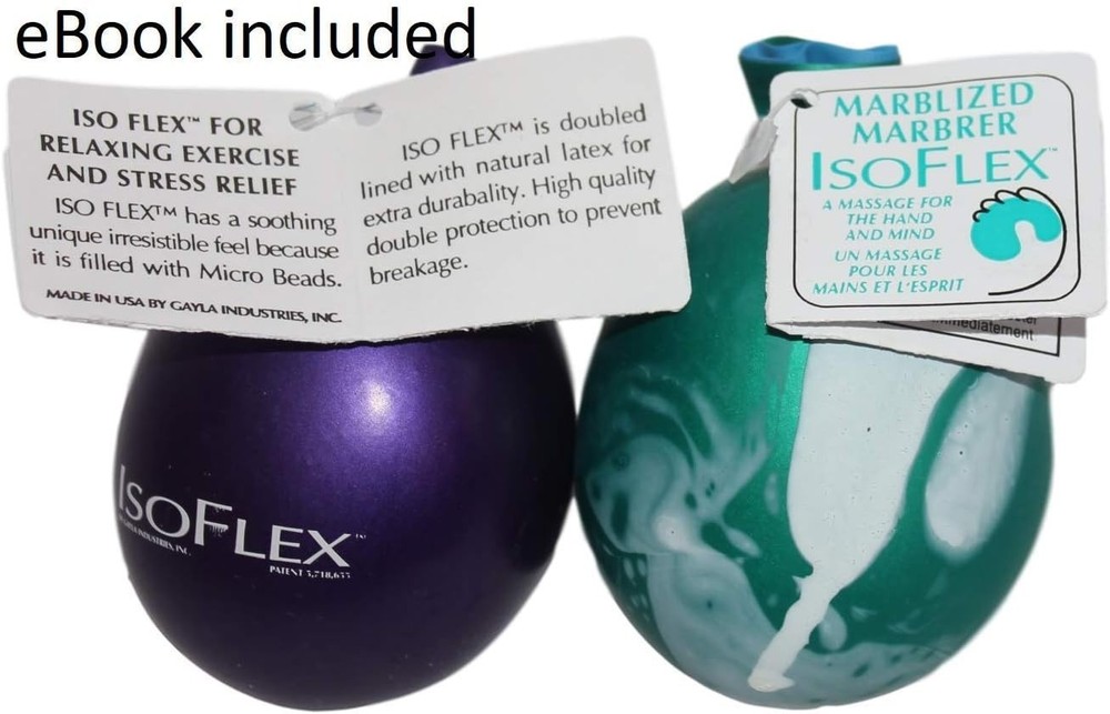 Hand Therapy And Exercise Ball with an e-Book. 2 Pack - One Solid Color And O...