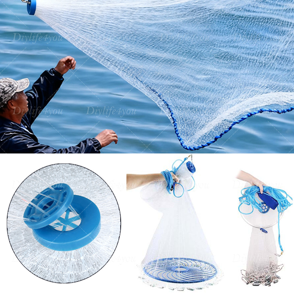 6/8/10/12/18 FT Strong Nylon Fishing Cast Net Bait Easy Throw Hand Cast Mesh US