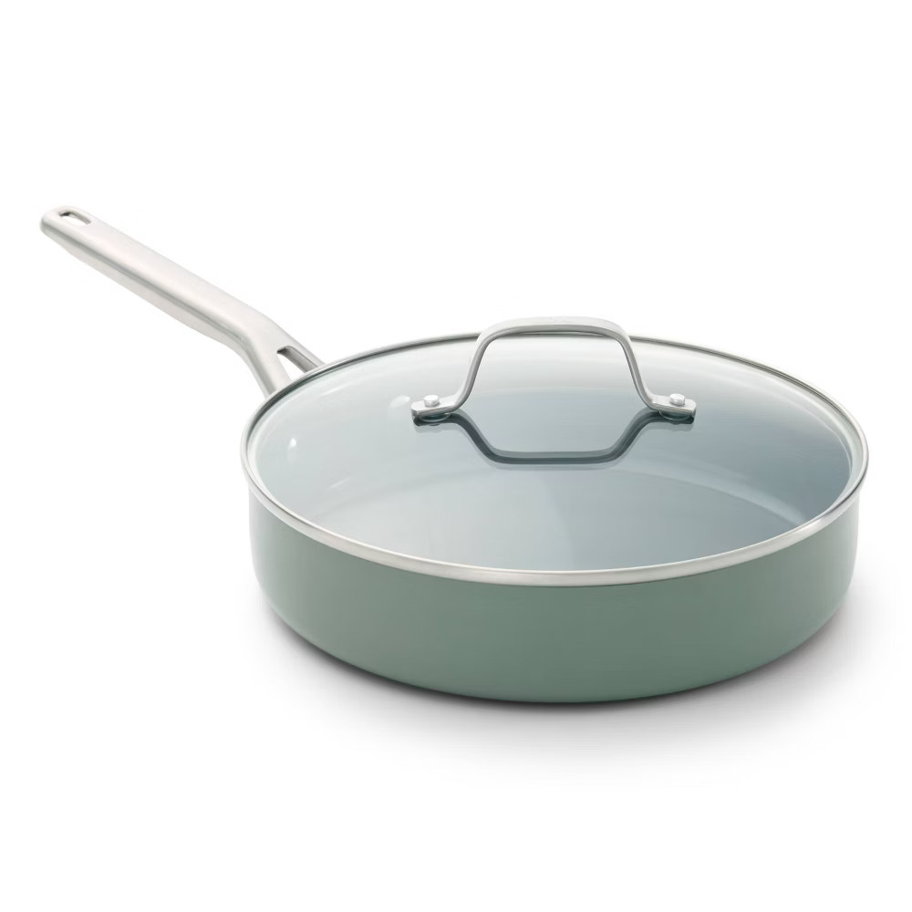 Calphalon 3qt Ceramic Saute with Lid Silver Ash: Nonstick, Anodized