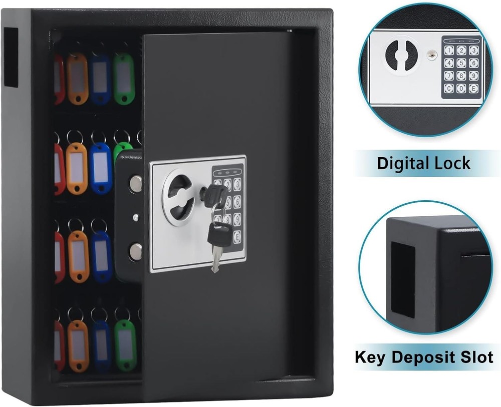 Electronic 40 Keys Cabinet Wall Mount, Digital Key Safe Lock Box, Large Security