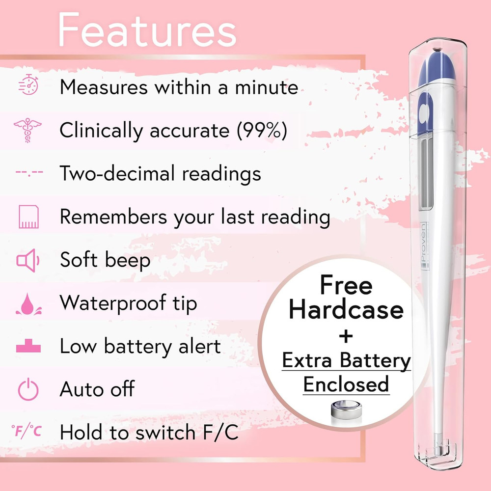 Digital Basal Body Thermometer, 1/100Th Degree High Precision, Quick 60-Sec Read