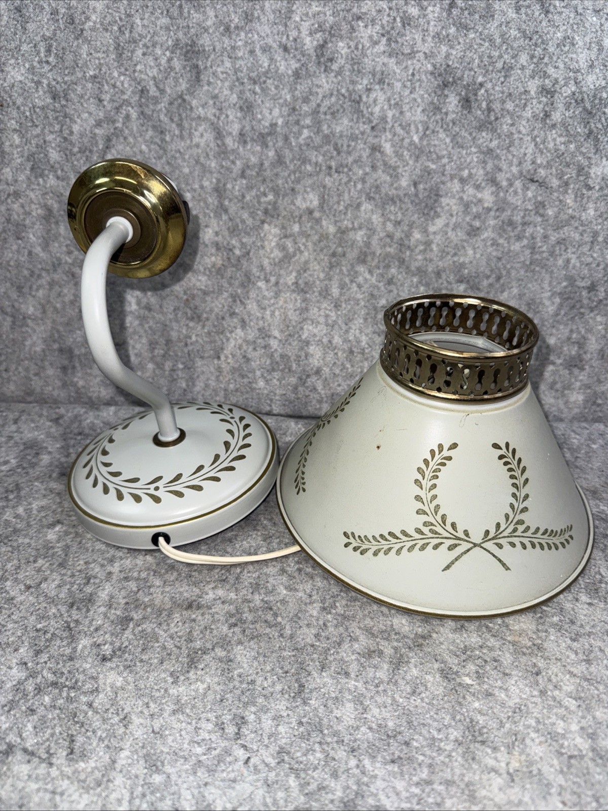 Vintage Tole Toleware Wall Sconce Hanging Metal Plug In Shade Works