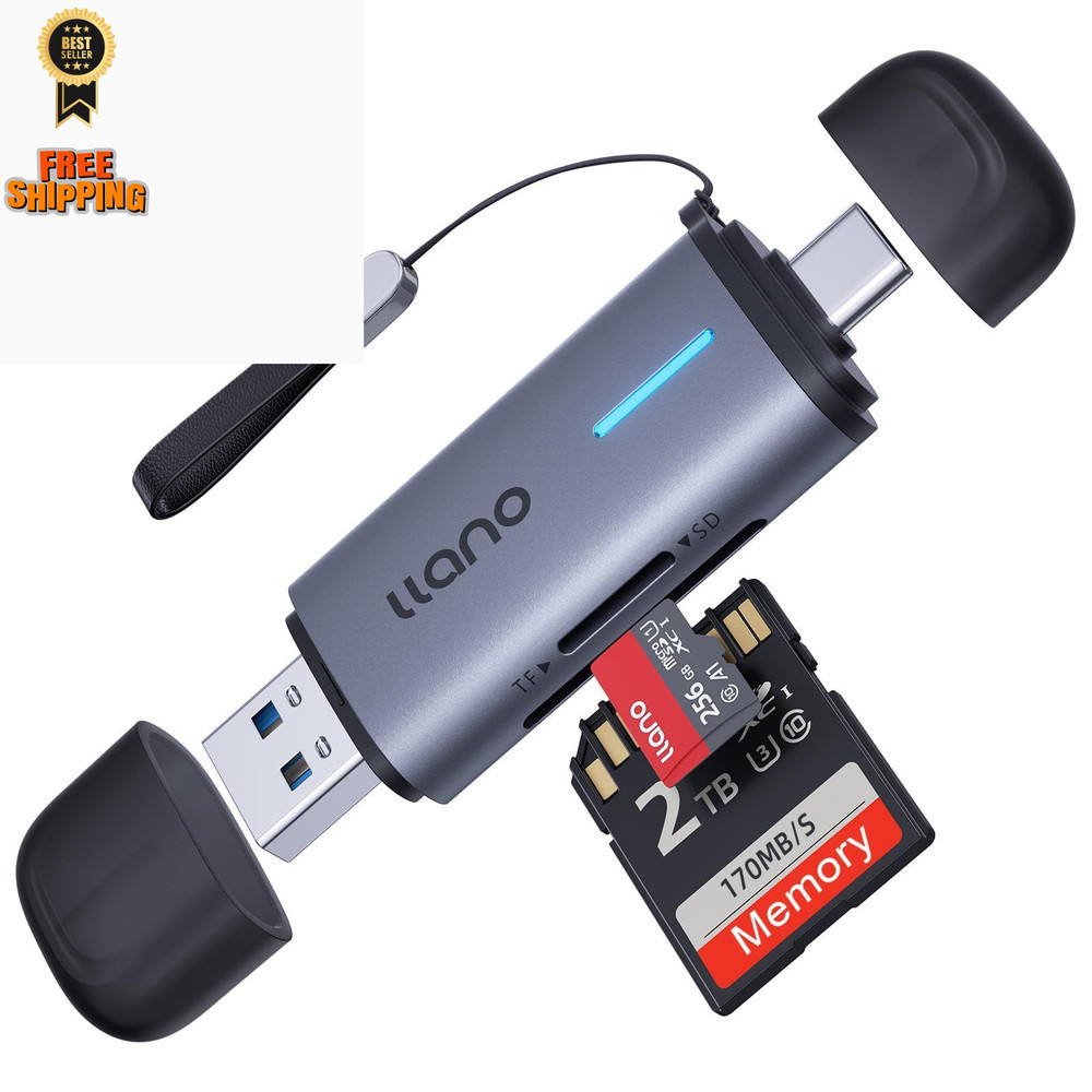 llano Micro SD Card Reader, 2 in 1 USB C 3.0 Reader Dual Slots Grey
