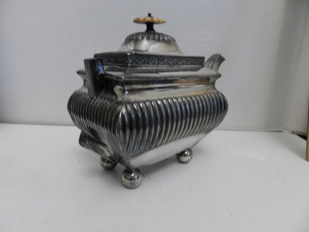 CC-bx SILVERPLATE ANTIQUE TEAPOT, SQUARED, MISSING HANDLE - DANIEL & ARTER