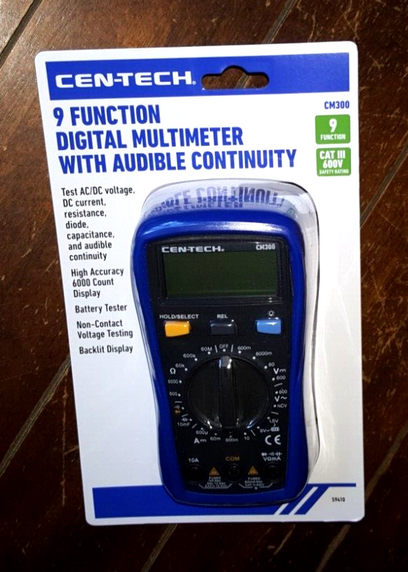 Cen-Tech 9 Function Multimeter w/Audible Continuity -Backlit Display- #59410