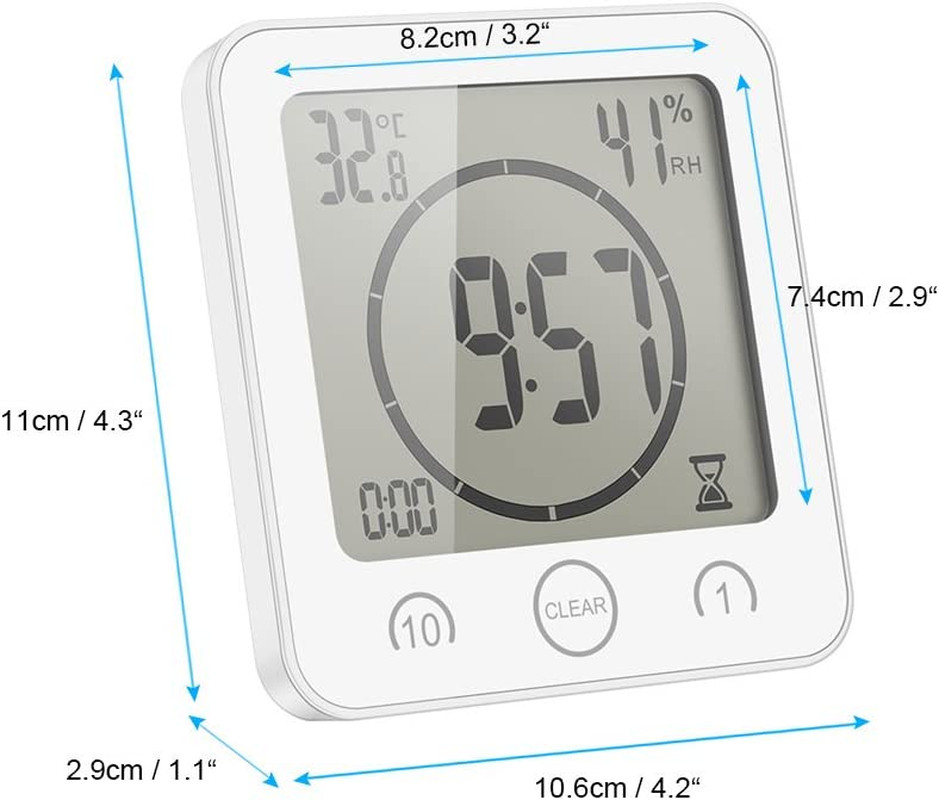 Shower Wall Clock, Digital Kitchen Timer with Alarm, Waterproof Touch Screen Tim