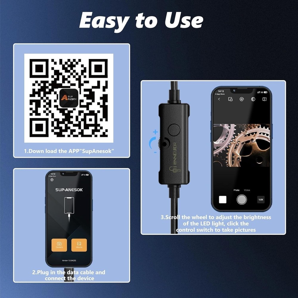 Endoscope Camera 5M with Light,1920P HD Borescope Camera for iOS , Android Ipad