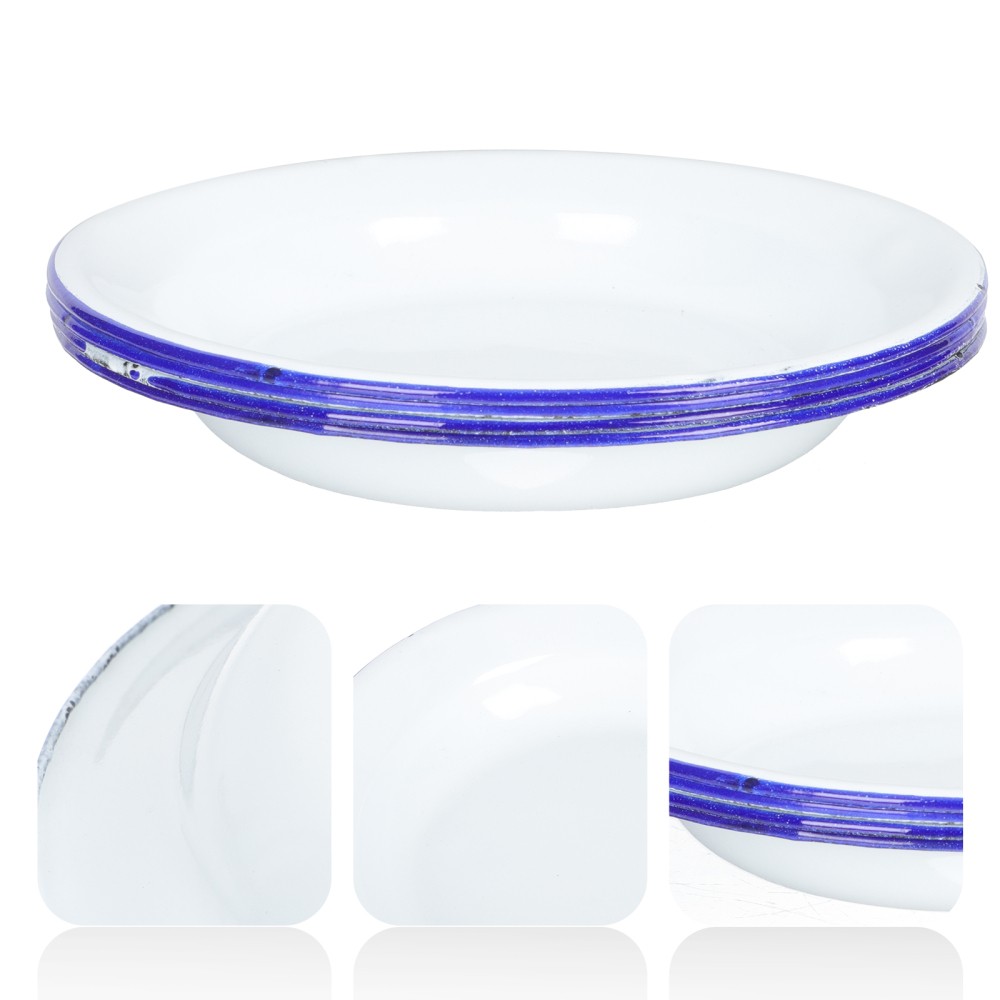 4 Pcs Enamel Sets Blue Rim Plates Enamelware Serving Platters Dishware