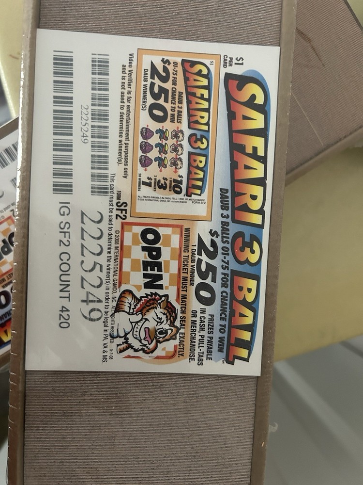 New Safari 3 ball pull tab game