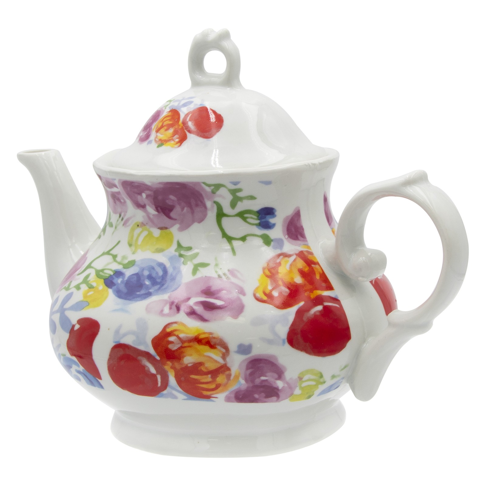 Floral Watercolor White Ceramic 32oz Teapot