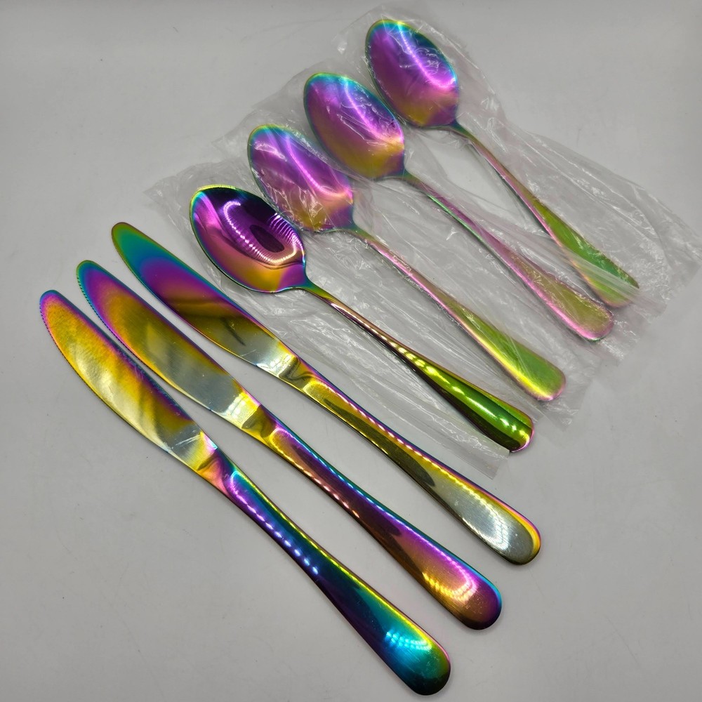 Flatware Rainbow Dinnerware Stainless Steel Tableware 4 Spoons / 3 Knives