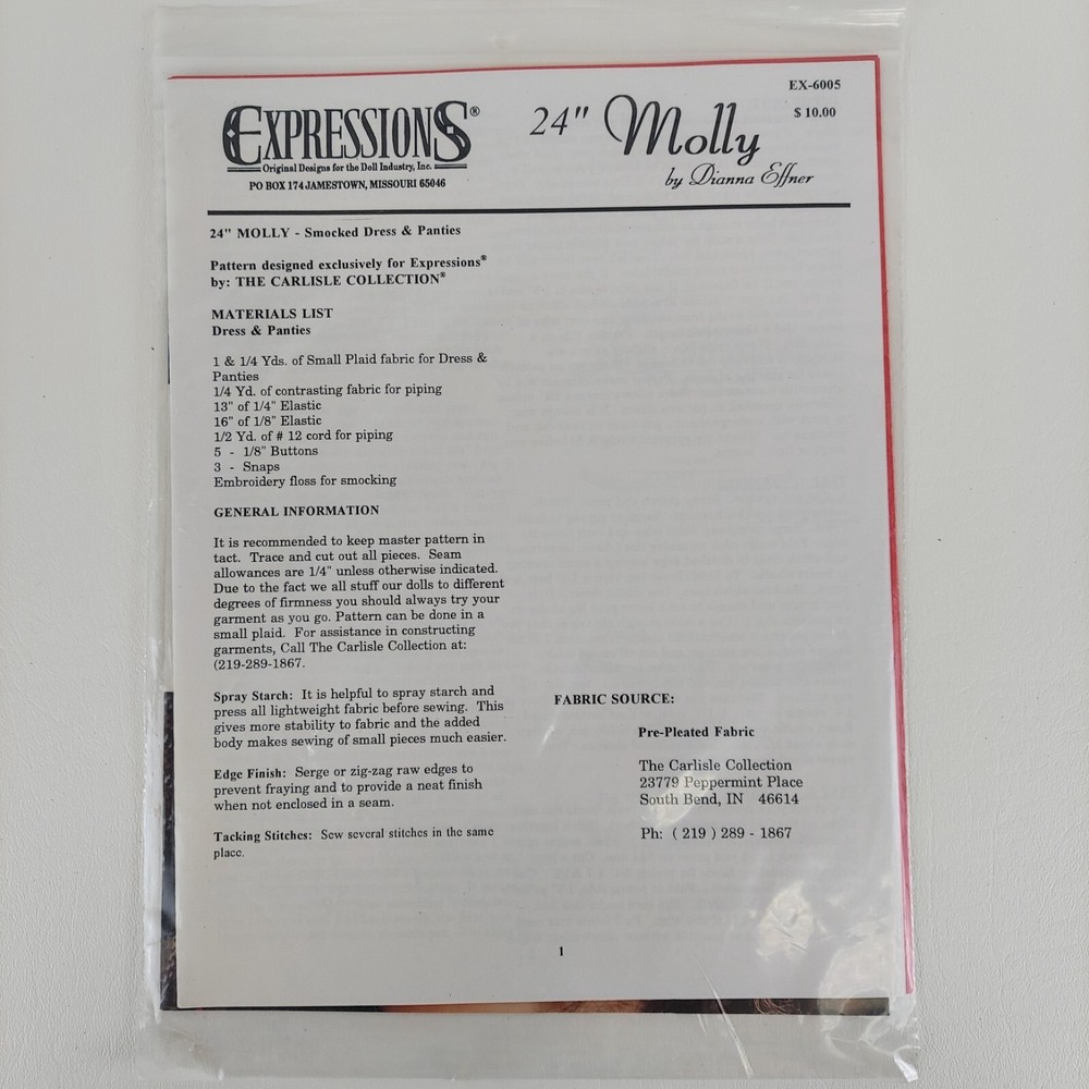 The Carlisle Collection- Doll Clothes Patterns- Molly 24"