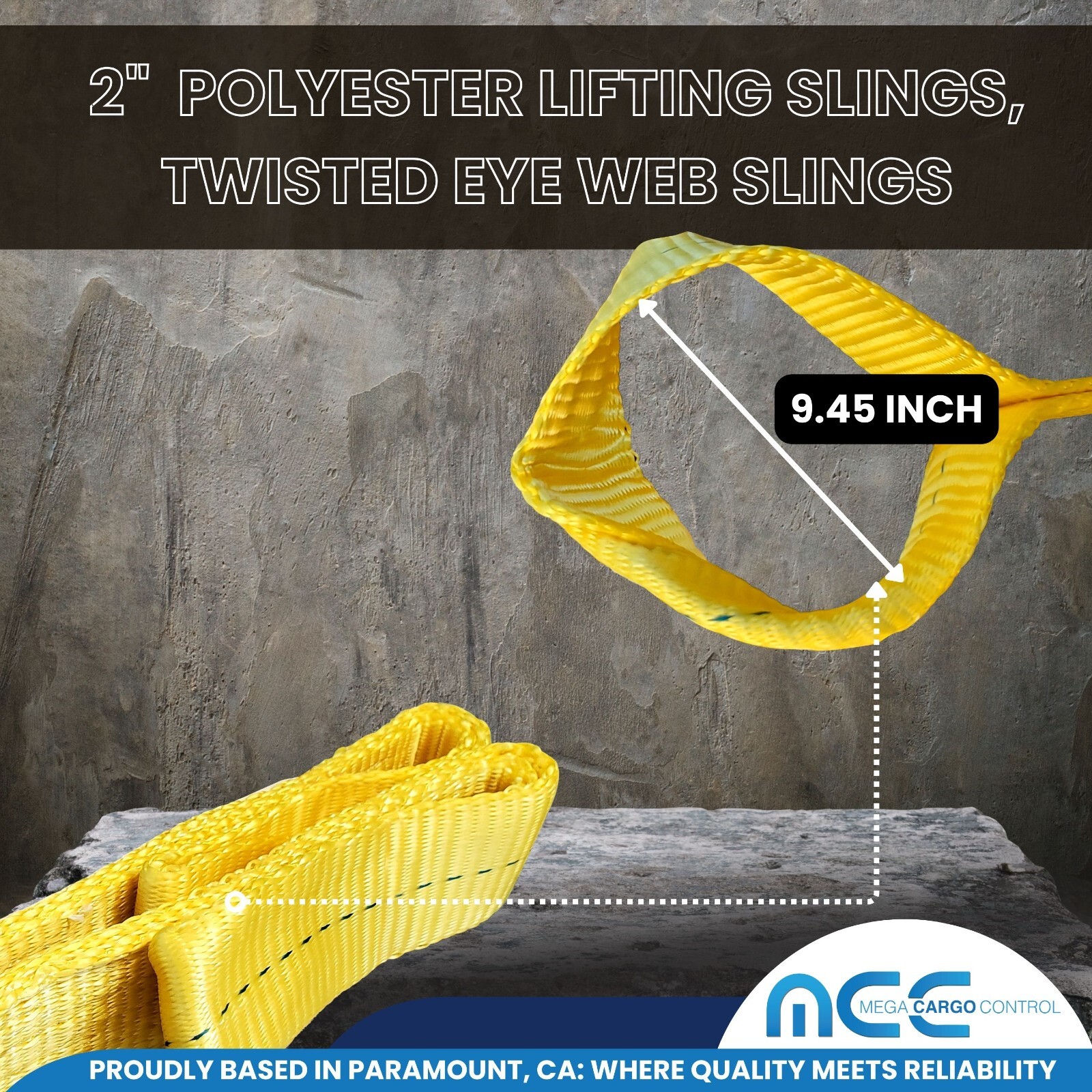 2" x 3 / 6 / 9ft 1-Ply Twisted Eye Web Sling Lifting Strap Industrial 3100 lbs