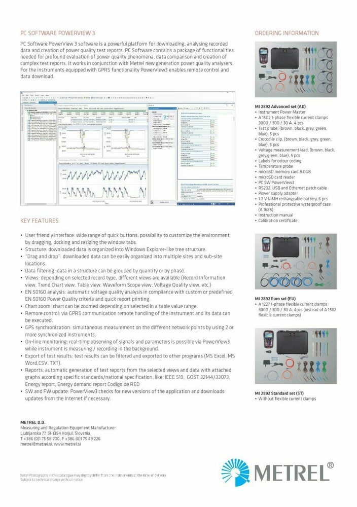 Metrel MI 2892 Power Master Power Quality Analyzer PQA Standard Set