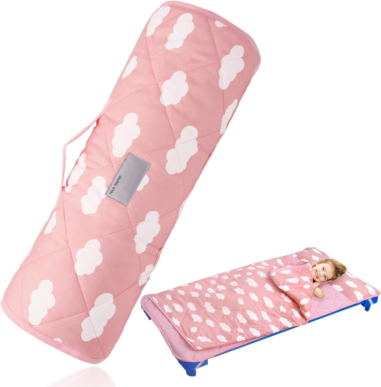 Toddler Nap Mat with Removable Pillow and Blanket Portable Sleeping Bag 52"x23"
