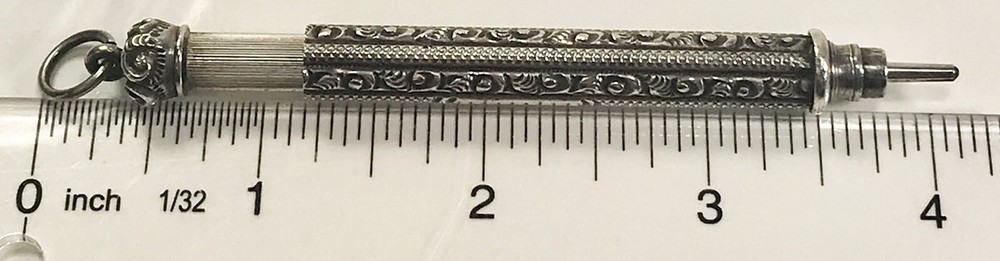 ANTIQUE REPOUSSE STERLING 925 PROPELLING MECHANICAL CHATELAINE PENCIL (C344A)