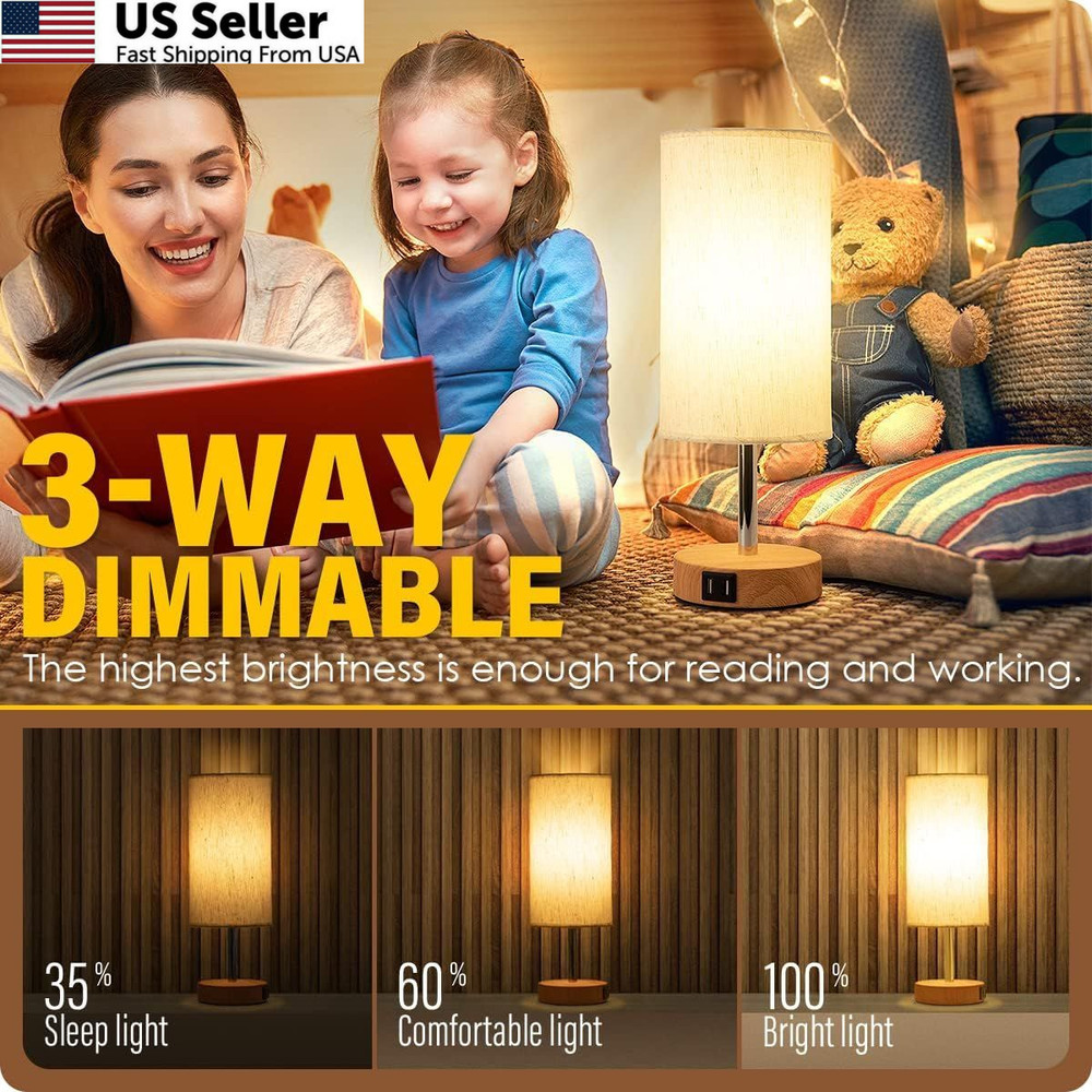 Yarra-Decor Bedside Table Lamp with USB Port - Touch Control Small, Fabric