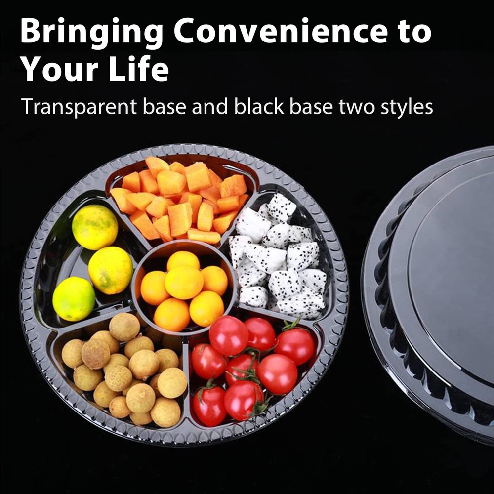Apatal 12PCS Disposable Fruit Trays, Round Plastic Appetizer Serving Tray wit...