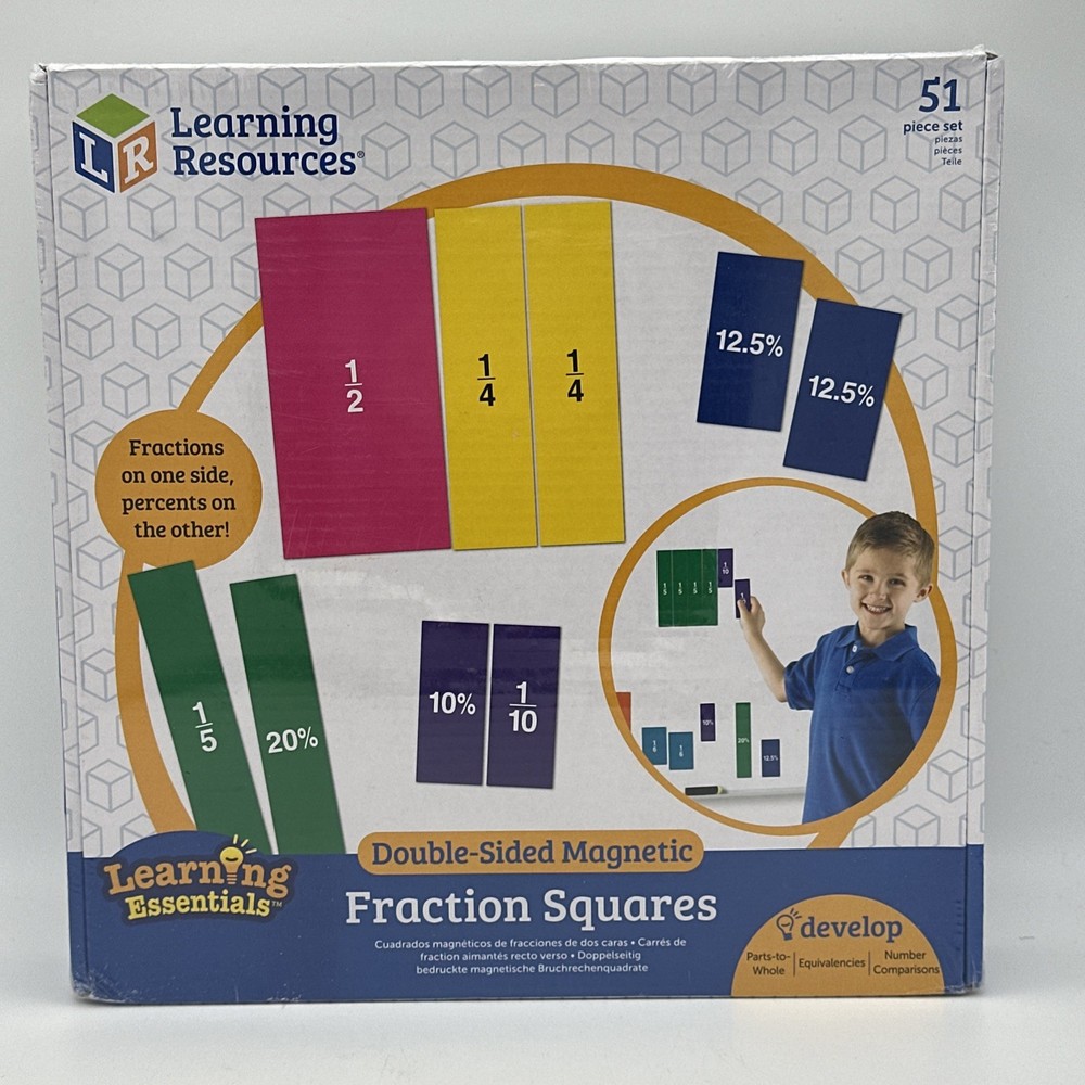 Learning Resources 51-Piece Double-Sided Magnetic Fraction Squares Math NEW