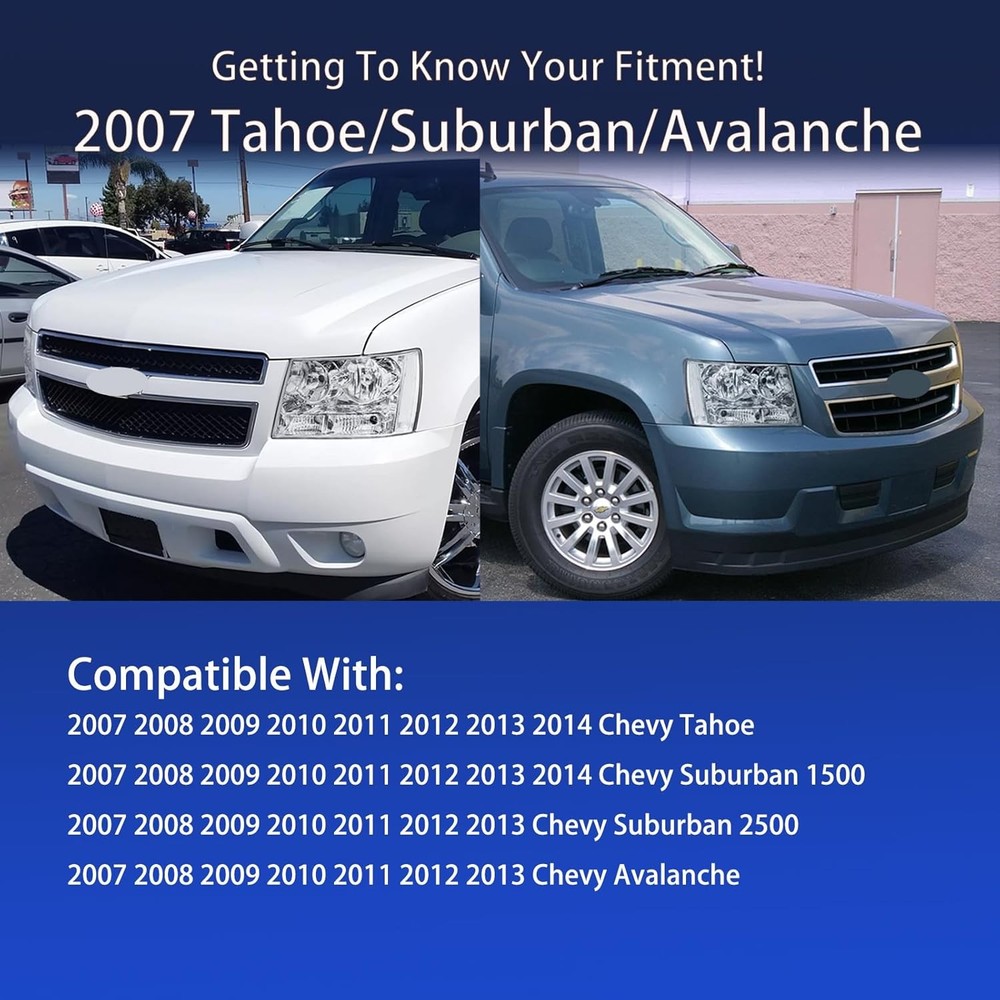 Chevy Tahoe Headlights Chrome 2007-2014 Pair