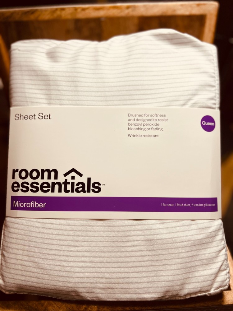 Queen Size Grey Stripe Printed Microfiber Sheet Set - Room Essentials