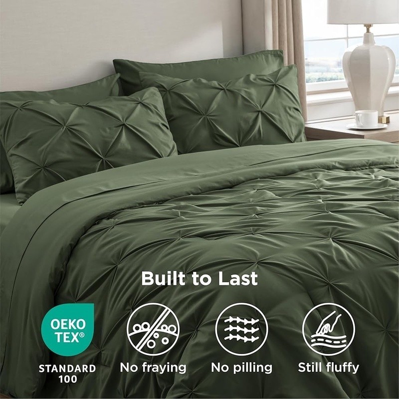Queen Bedding Set 7 Piece Microfiber Comforter Soft Pillowcases Elegant Decor US