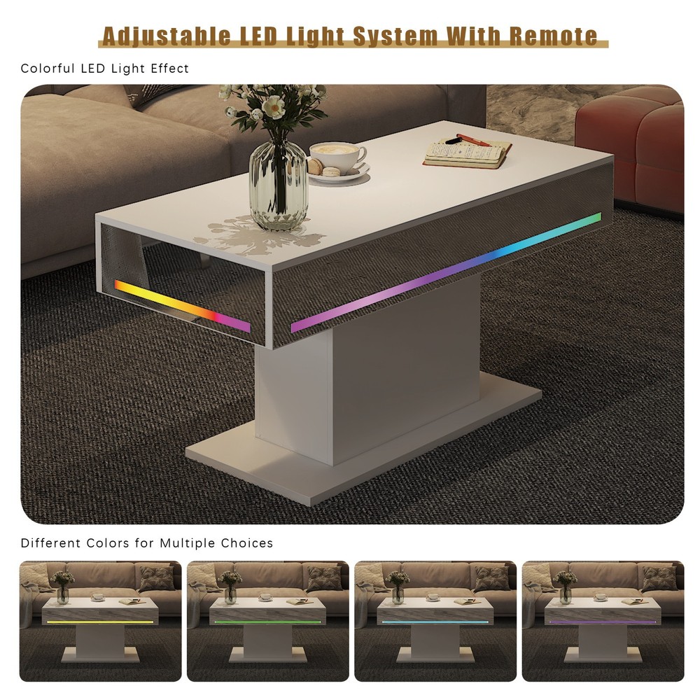 Led Coffee Table with 16 Colors LED Lights Living Room Rectangular Center Table
