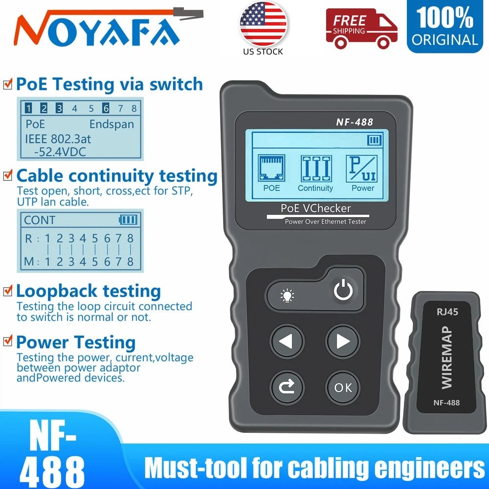 Network Cable Tester Lan Wire Meter POE RJ45 Ethernet Voltage Current Detector