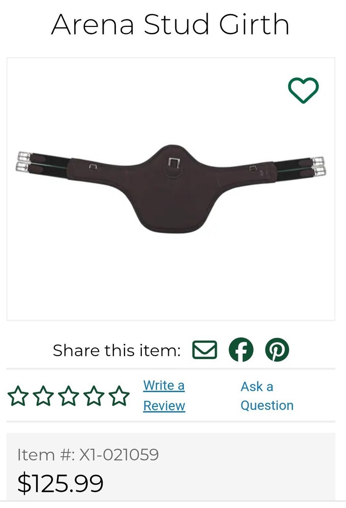 Arena Stud Girth 54" Black