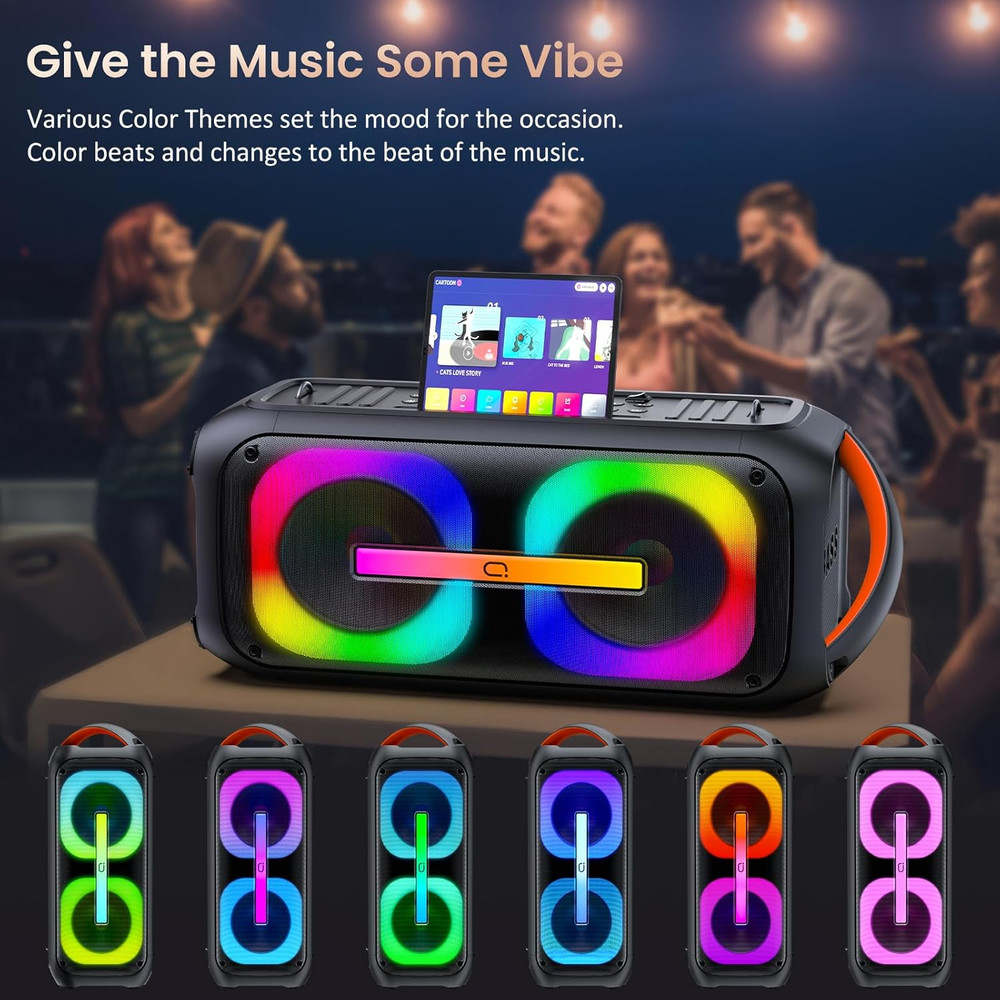 Karaoke Machine with Two Wireless Microphones, Portable Bluetooth Speaker with T