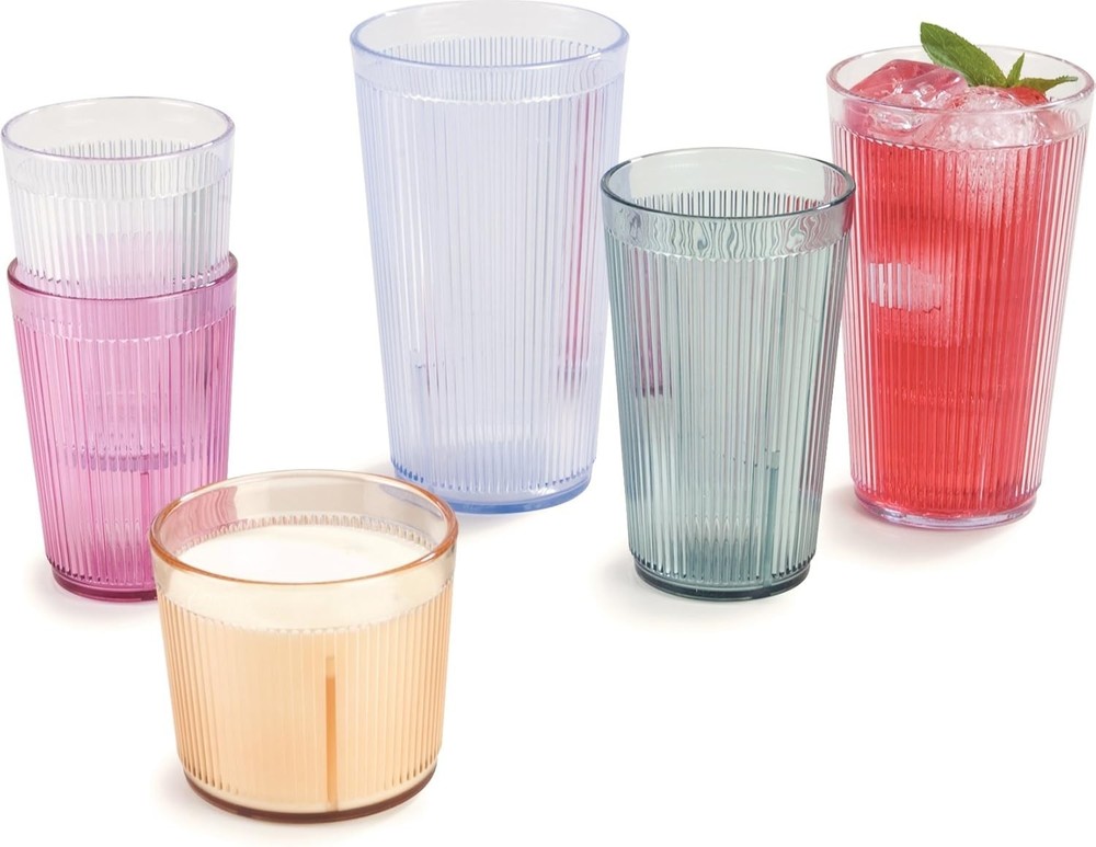Blue Plastic Tumbler 21.5oz Stackable Ribbed Textured Dishwasher Safe