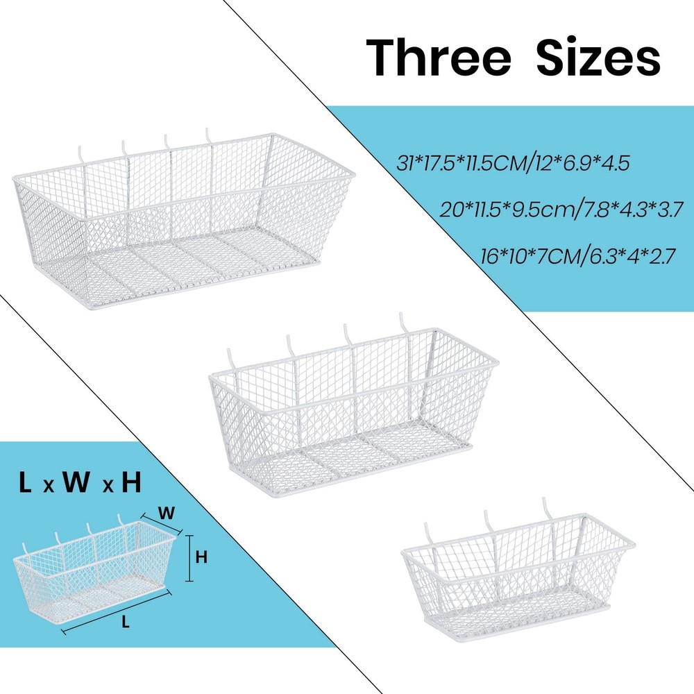 Photect Pegboard Wire Baskets Accessories Hanging Wall Organizer 3 Sizes Pegb...
