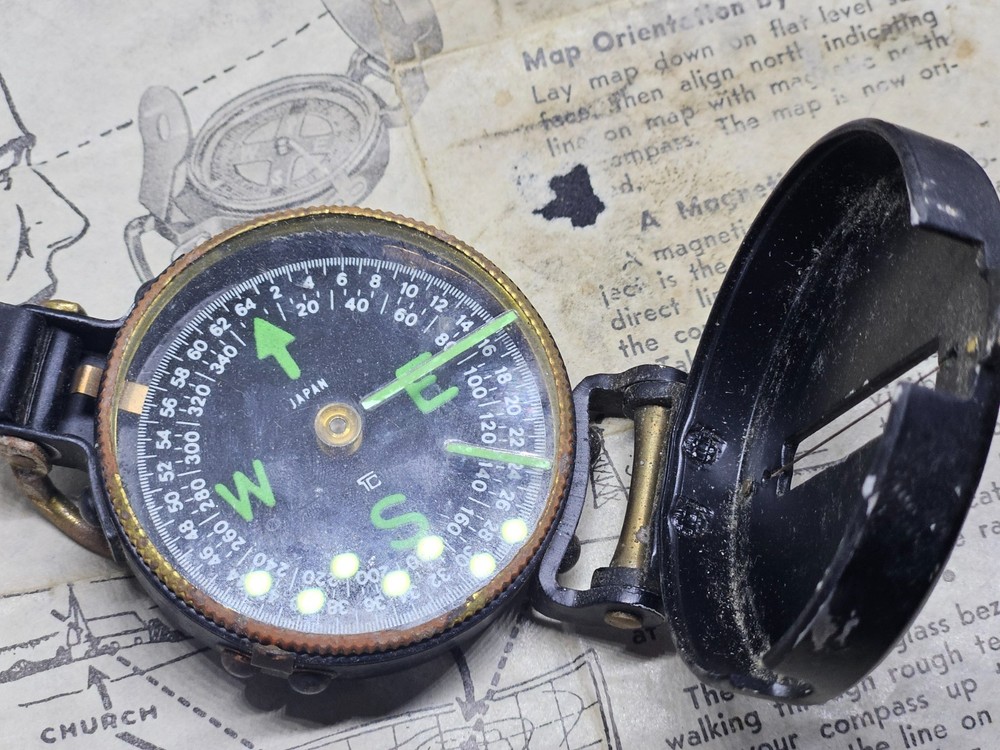 3 Vintage Brass, Plastic Pocket Compass