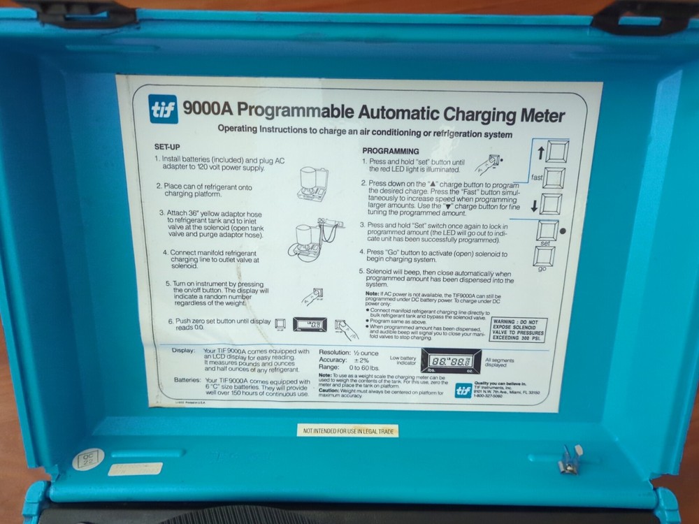 Tif 9000A Automatic AC Refrigerant Scale & Charger. Programmable