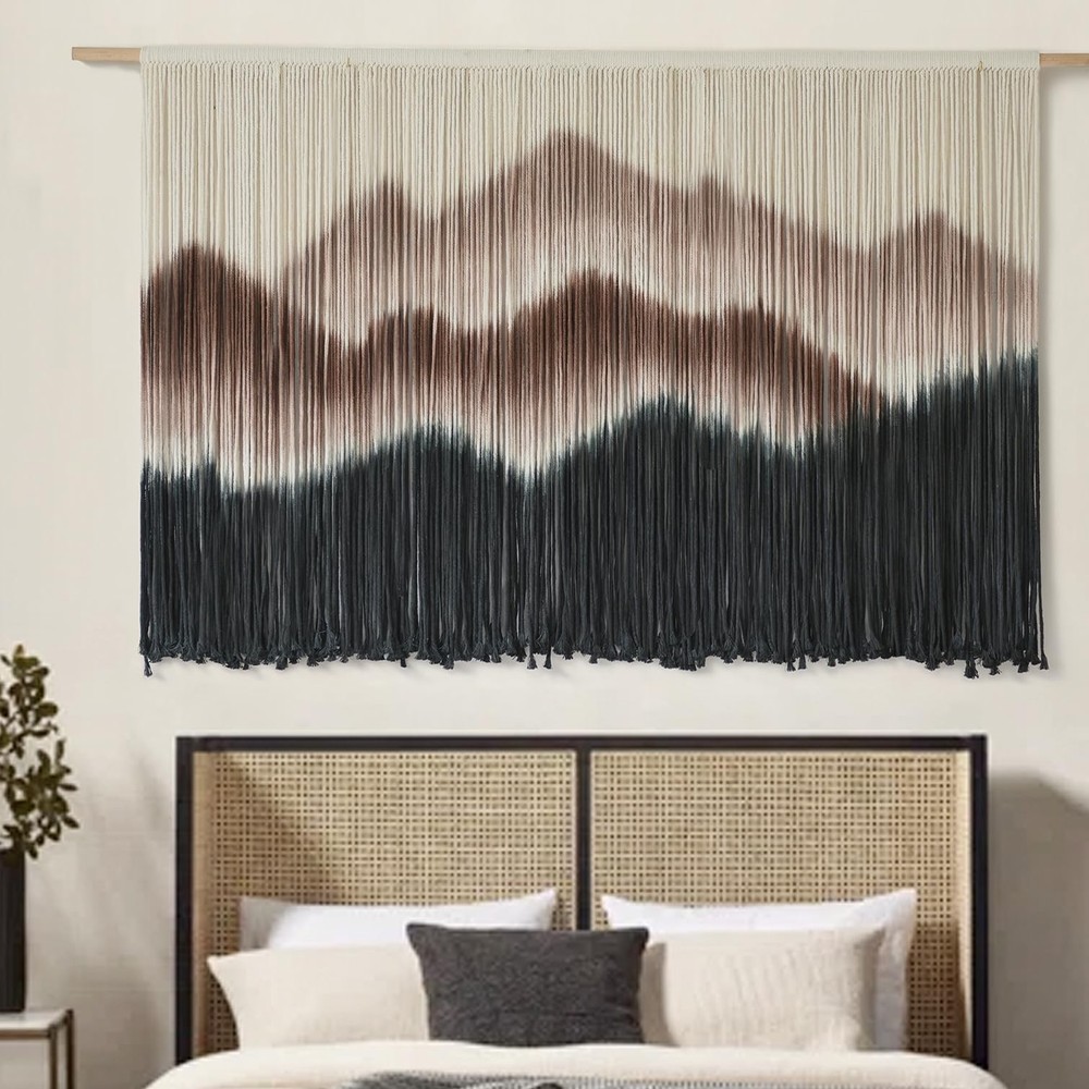 Macrame Wall Hanging 57" W x 35" L Brown Mountain Dip-Dyed Macrame Wall Decor...