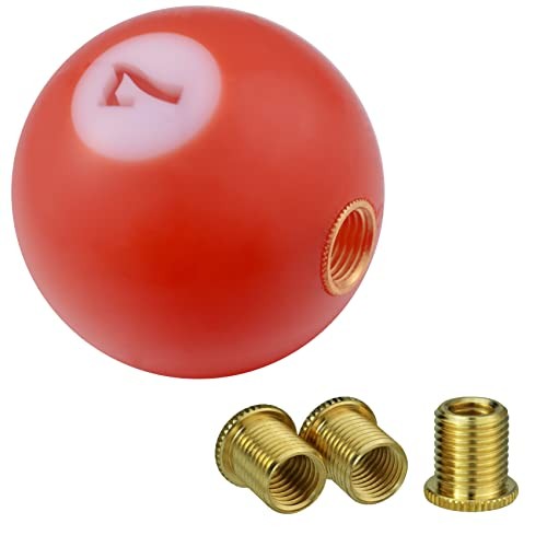 Round Ball Shift Knob, Gear Shifter Knobs with 3 Adapters Head Orange Red