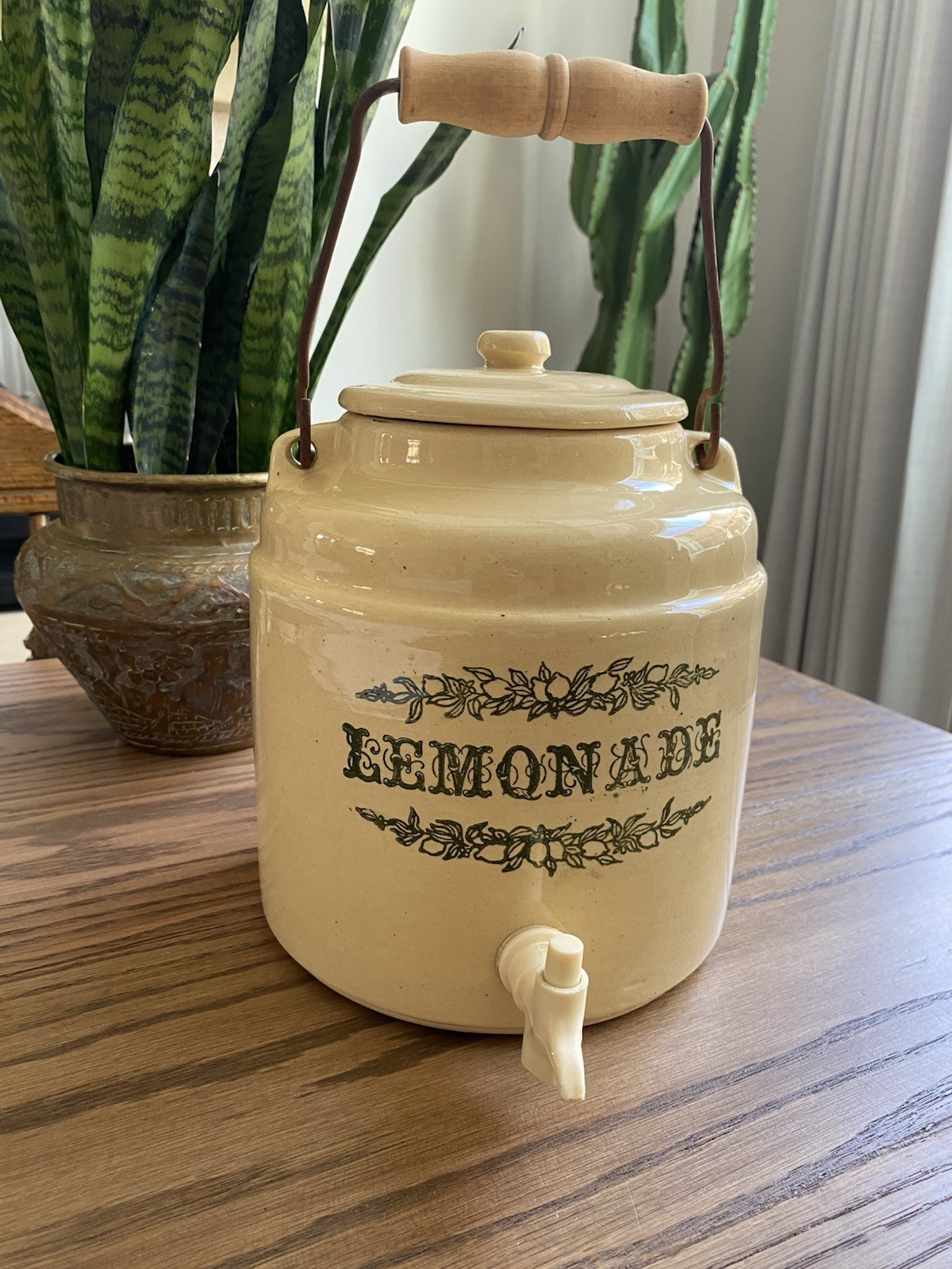 Vintage Stoneware Lemonade Crock With Handle And Lid Lemonade Dispenser