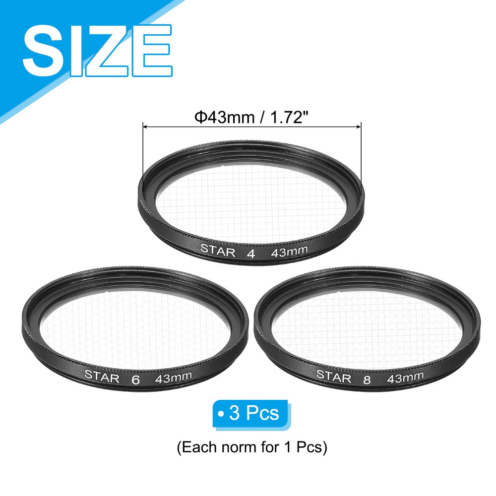43mm Star Lens Filter, 1 Set Starburst Lens Filter 4 Points 6 Points 8 Points