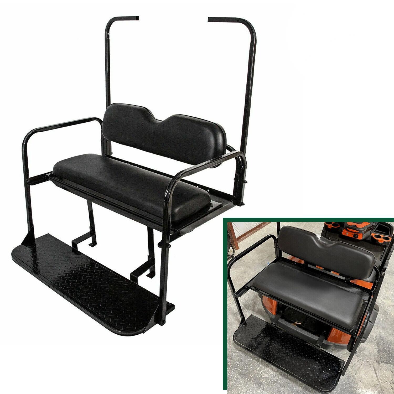 Golf Cart Flip Folding Rear Back Seat Kit w/ Roof Support For EZGO TXT 1995-UP