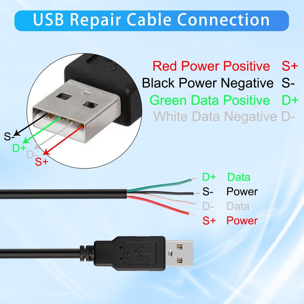 HATMINI 4Pcs USB 2.0 Male Plug 4pin Bare Wire Power Data Cable DIY Black