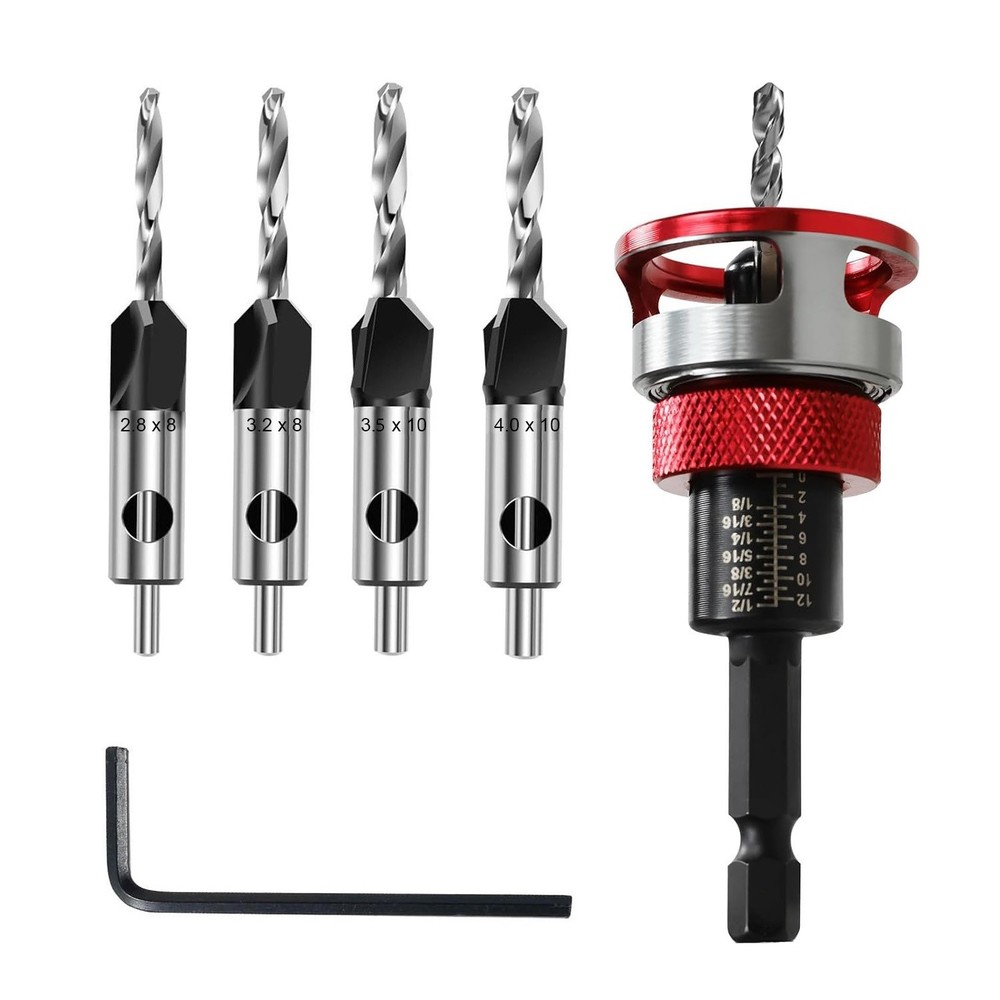4PCS Countersink Drill Bit Set with Adjustable Depth Stop M2 HSS Woodworking Bit